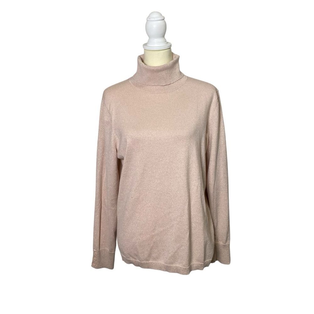 Talbots Cotton/Modal Metallic Pink Turtleneck Sweater Women's Size Large